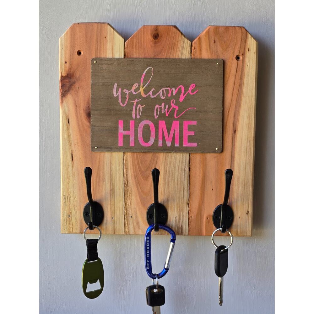 Welcome Sign, Home Key / Coat Holder, Rustic, Solid Wood, Handmade, Wall Mount